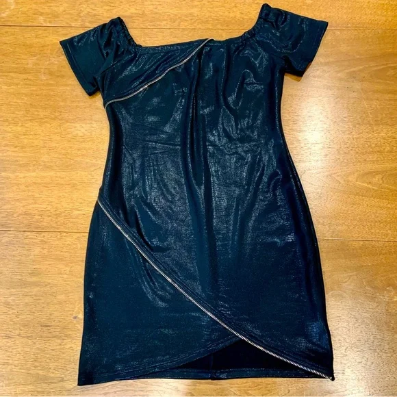 shiny black mini dress A NIGHT TO REMEMBER SLINKY RHINESTONE MINI DRESS IN BLACK – AKIRA main image 0